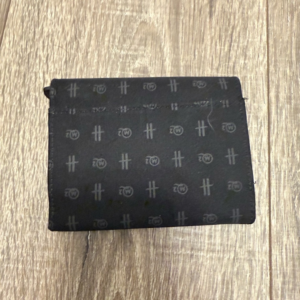 Harrods Knightsbridge black leather canvas logo tri fold wallet - Picture 2 of 6